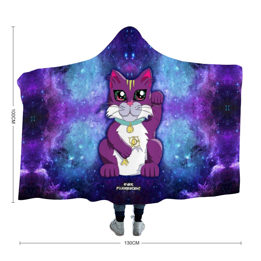 Kitten of the Cosmos Fleece Hooded Blanket