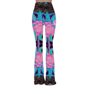 Lotus Print Stretch Bell Bottom Flare Pants
